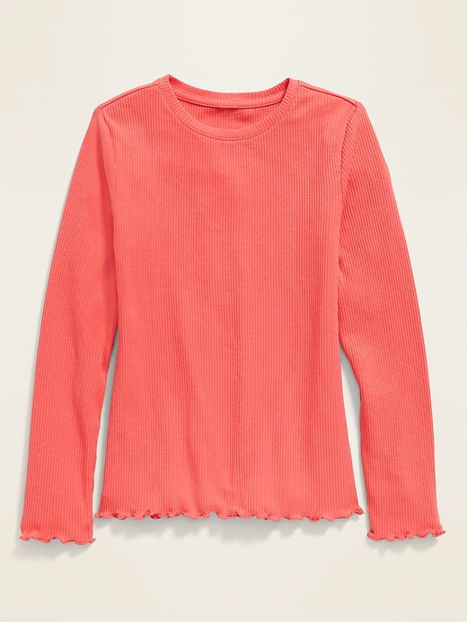 View large product image 1 of 1. Rib-Knit Lettuce-Edged Top for Girls