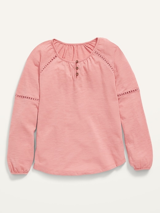 View large product image 1 of 3. Long-Sleeve Slub-Knit Henley Top for Girls