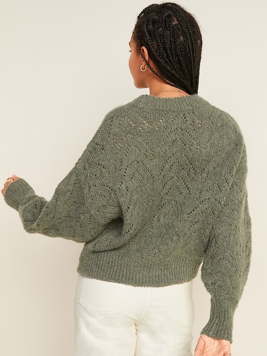 View large product image 2 of 3. Cozy Pointelle-Knit Crew-Neck Sweater for Women