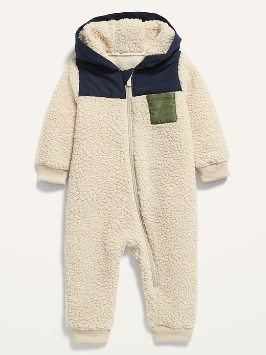 View large product image 1 of 2. Unisex Color-Blocked Sherpa One-Piece for Baby