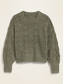 View large product image 3 of 3. Cozy Pointelle-Knit Crew-Neck Sweater for Women