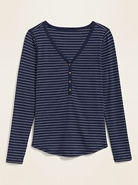 Slim-Fit Rib-Knit Long-Sleeve Henley Tee for Women | Old Navy
