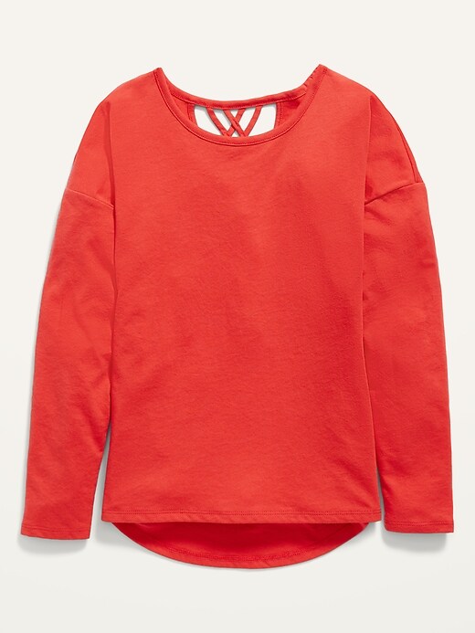 View large product image 1 of 1. Softest Long-Sleeve Lattice-Back T-Shirt for Girls