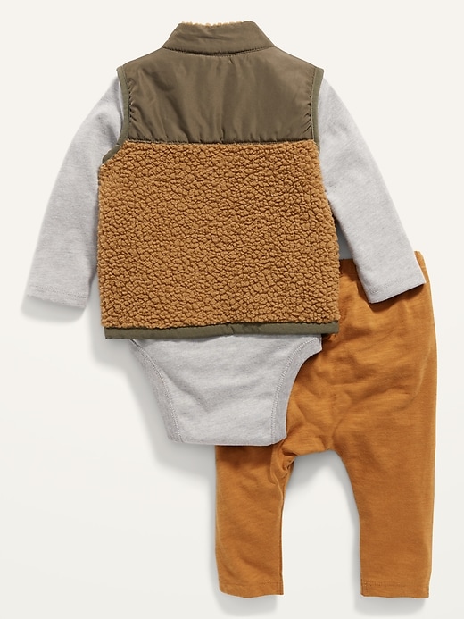 View large product image 2 of 2. Unisex Sherpa Vest, Bodysuit & Pants 3-Piece Set for Baby
