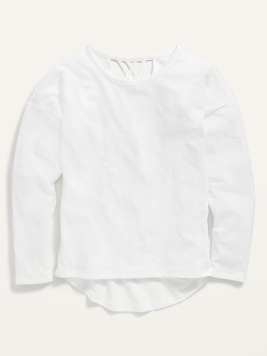 View large product image 1 of 1. Softest Long-Sleeve Lattice-Back T-Shirt for Girls