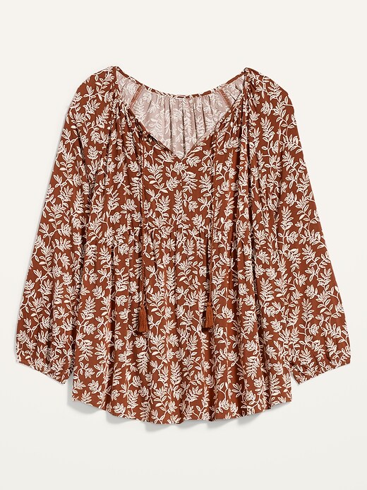 Printed Tie-Neck Plus-Size Swing Blouse