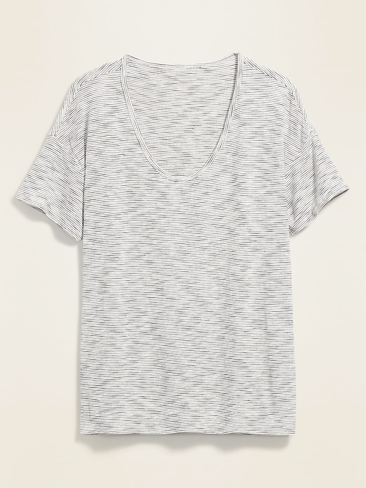 View large product image 2 of 2. Luxe Slub-Knit Micro-Stripe Scoop-Neck Tee