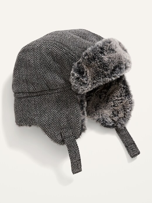 View large product image 1 of 2. Unisex Faux-Fur-Lined Herringbone Trapper Hat for Baby