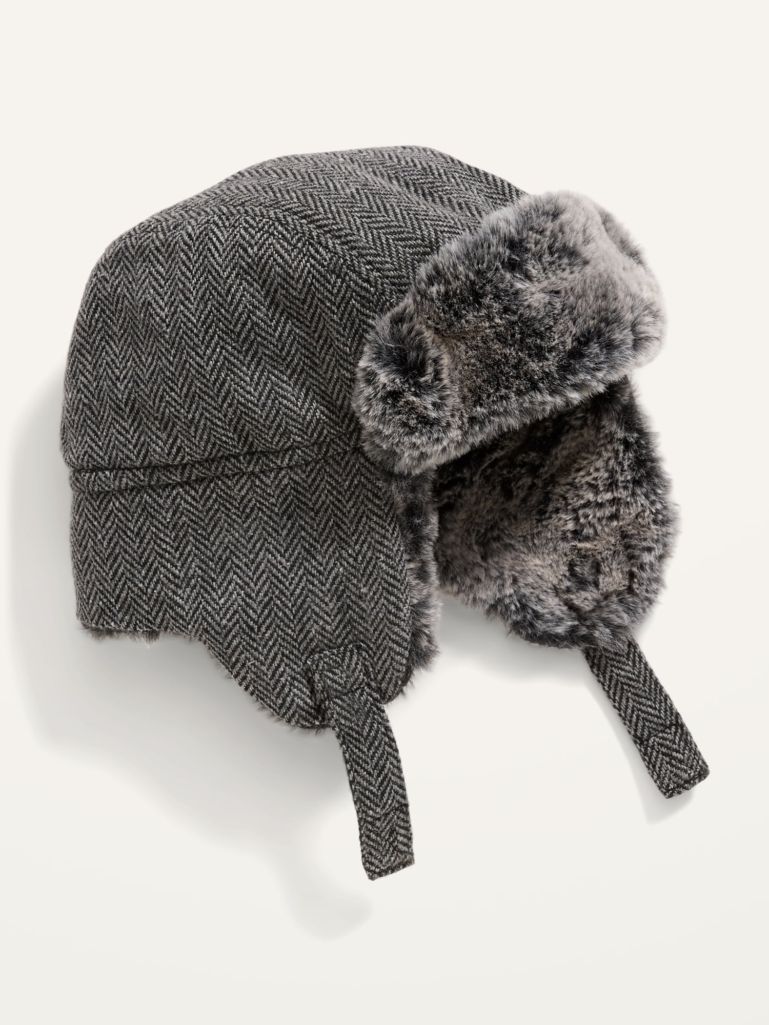 Unisex Faux-Fur-Lined Herringbone Trapper Hat for Baby