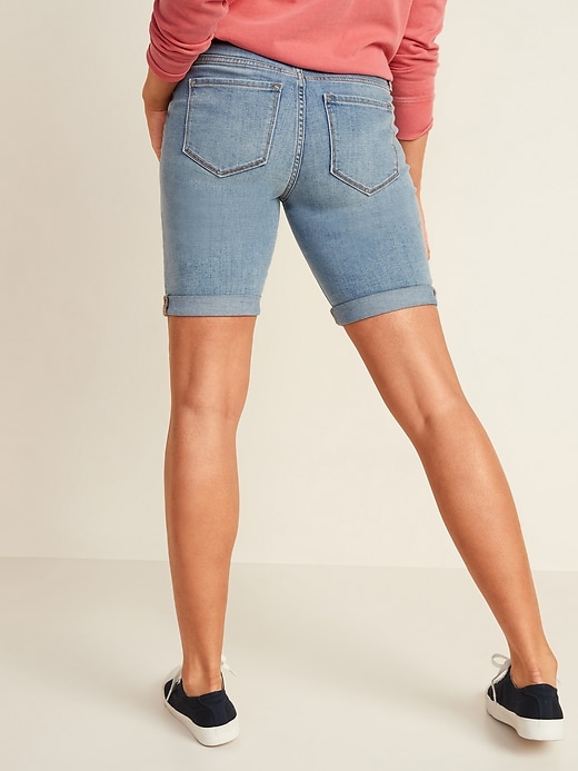 View large product image 2 of 3. Mid-Rise Roll-Cuffed Bermuda Jean Shorts -- 9-inch inseam