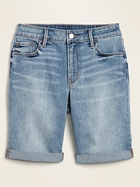 View large product image 3 of 3. Mid-Rise Roll-Cuffed Bermuda Jean Shorts -- 9-inch inseam