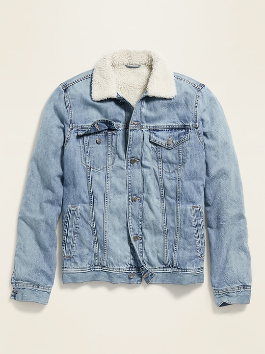 View large product image 2 of 3. Sherpa-Lined Medium-Wash Jean Jacket