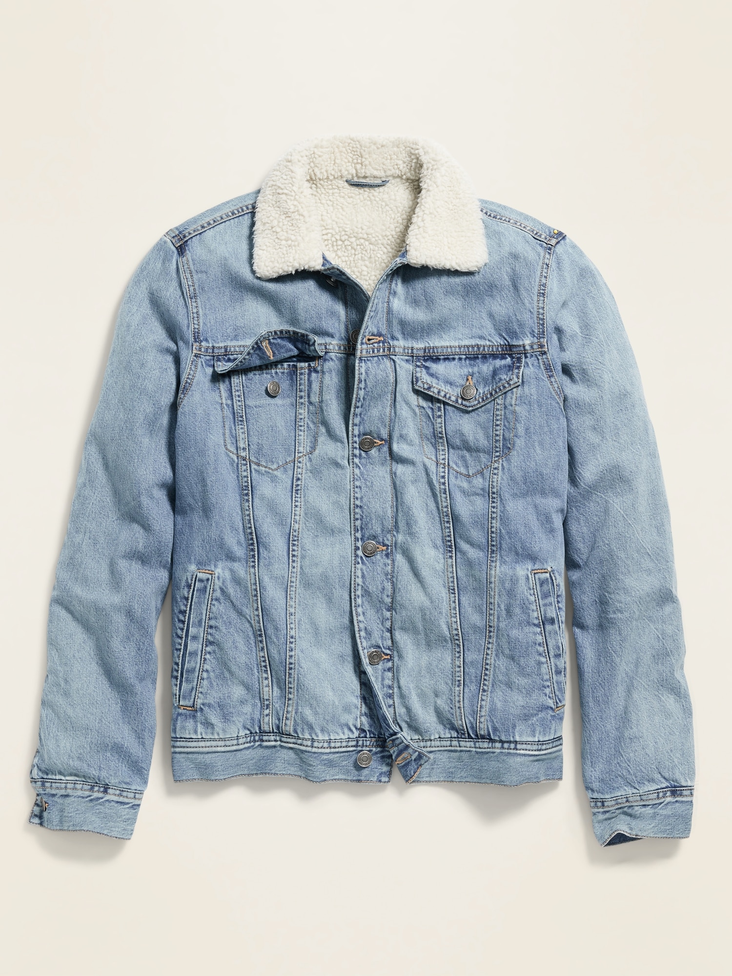 Sherpa-Lined Medium-Wash Jean Jacket 