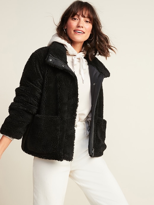 View large product image 1 of 1. Relaxed Cozy Sherpa Faux-Fur Jacket for Women