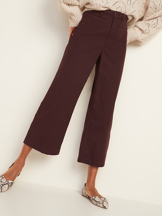 View large product image 1 of 3. High-Waisted Slim Wide-Leg Chinos for Women