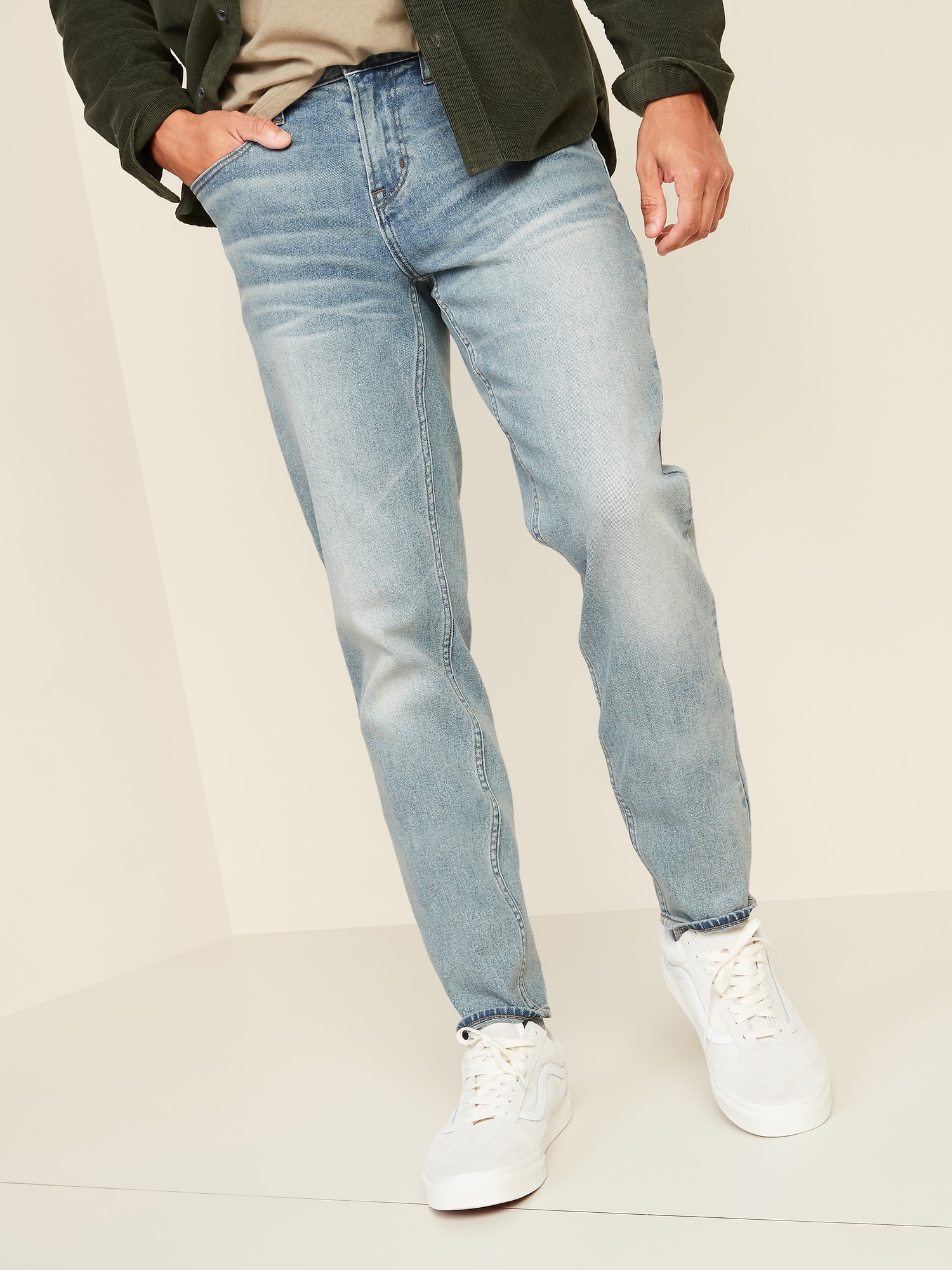 light wash tapered jeans