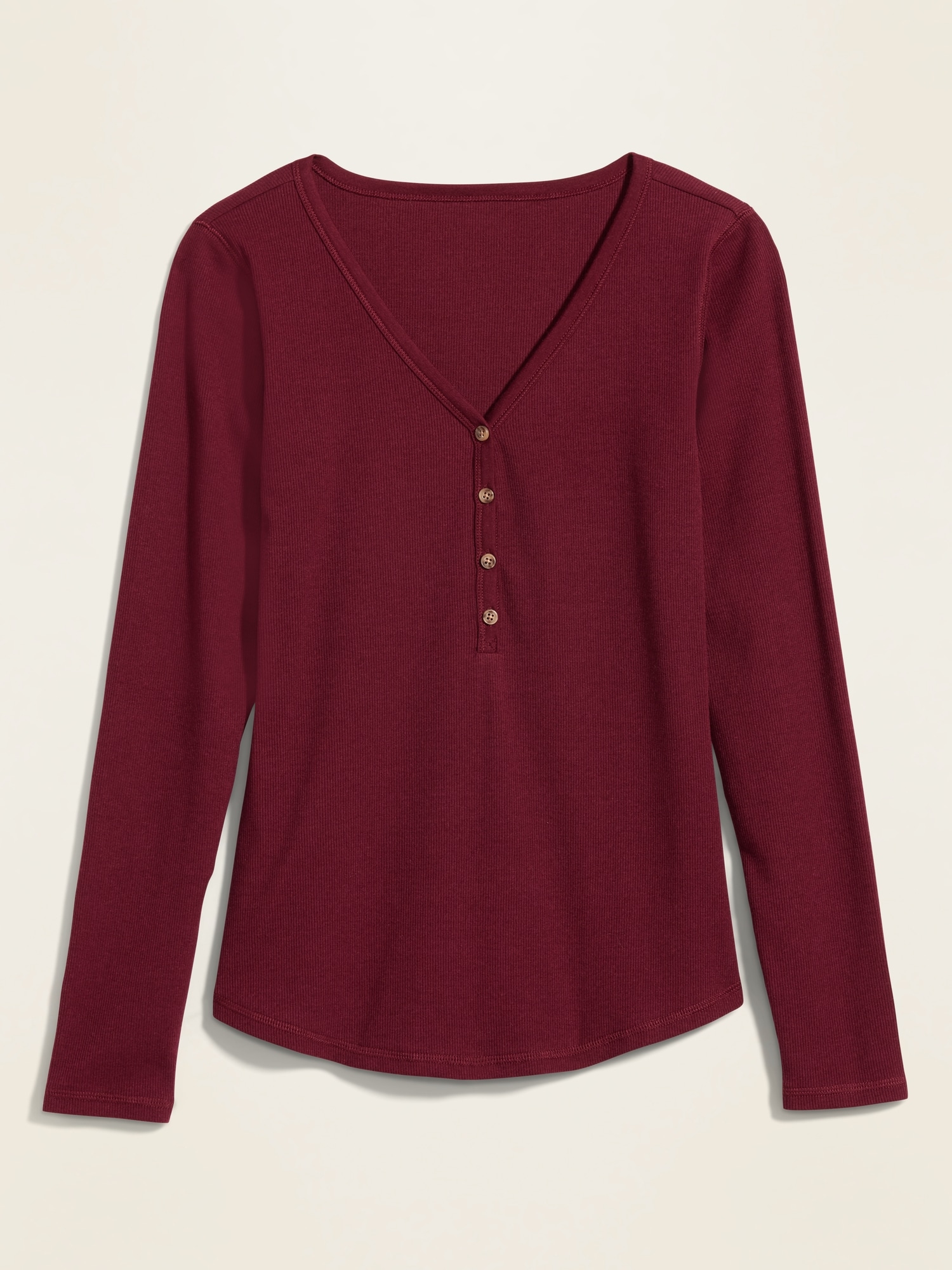 SlimFit RibKnit LongSleeve Henley Tee for Women Old Navy