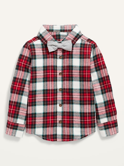 View large product image 1 of 1. Plaid Button-Front Shirt and Bow-Tie Set for Toddler Boys
