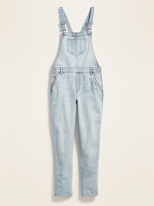 Image number 4 showing, Straight Light-Wash Distressed Jean Overalls for Women