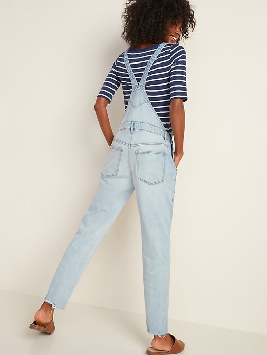 Image number 2 showing, Straight Light-Wash Distressed Jean Overalls for Women