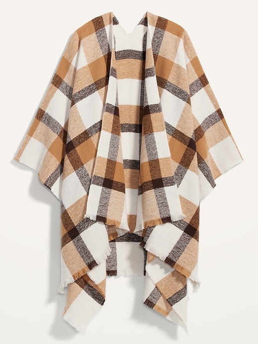 View large product image 1 of 1. Cozy Flannel Open-Front Poncho For Women