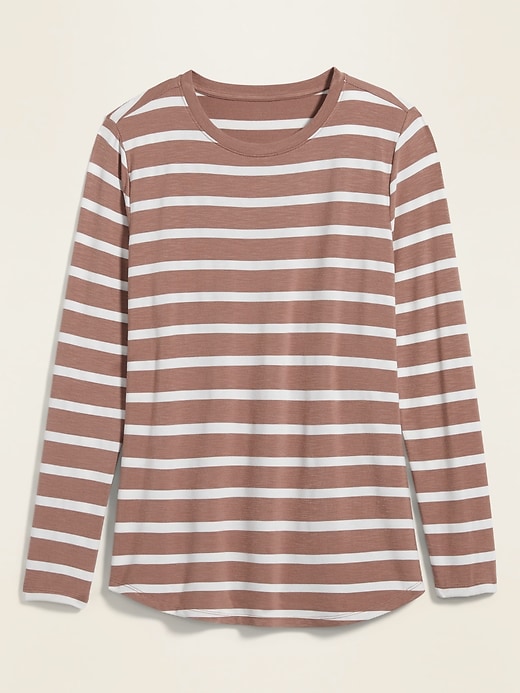 View large product image 2 of 2. Luxe Striped Slub-Knit Long-Sleeve Tee for Women