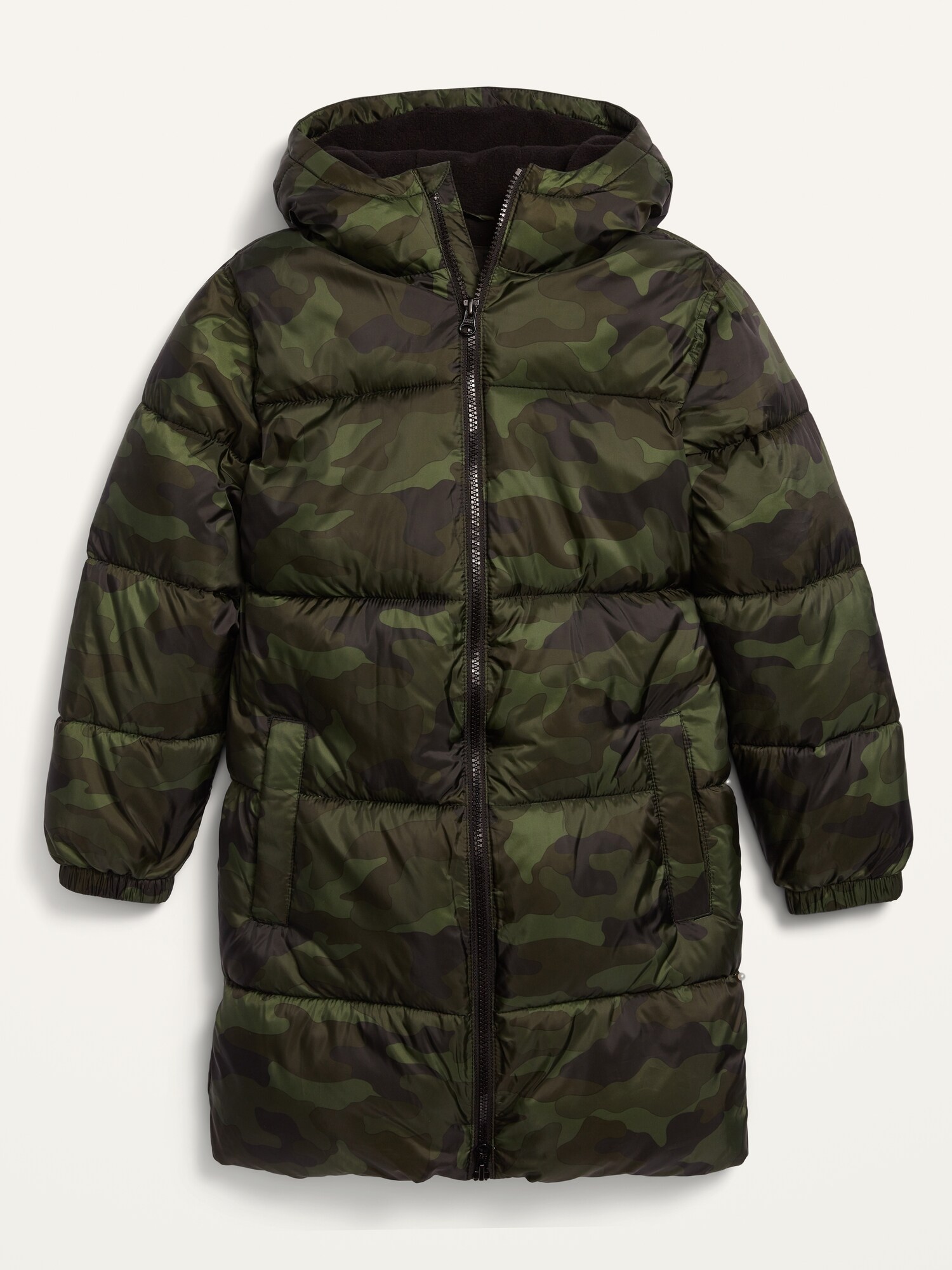 Frost-Free Camo Long Hooded Puffer Jacket for Boys