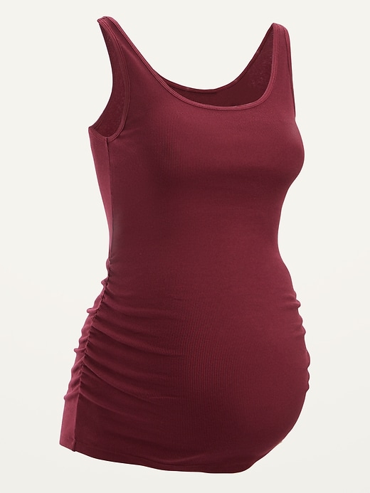 Maternity First-Layer Rib-Knit Side-Shirred Tank Top