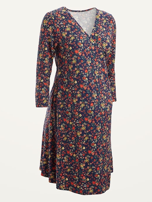 View large product image 1 of 1. Maternity Floral-Print Faux-Wrap Jersey Dress