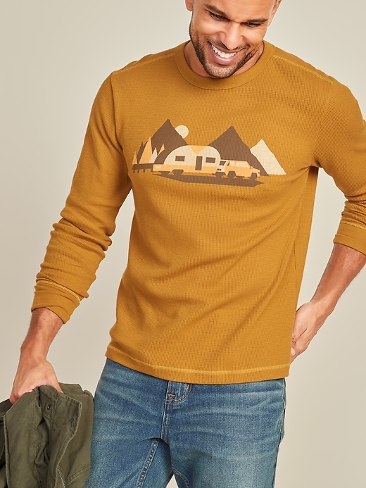 View large product image 1 of 2. Soft-Washed Thermal-Knit Graphic Long-Sleeve Tee