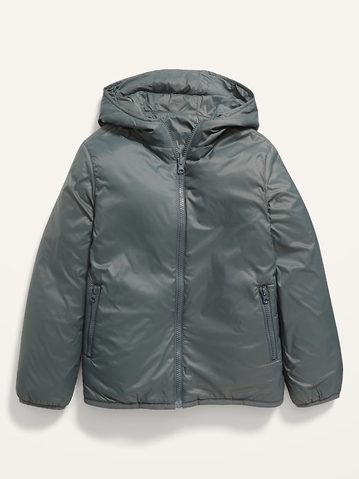 View large product image 1 of 1. Reversible Sherpa-Lined Hooded Zip Jacket For Boys