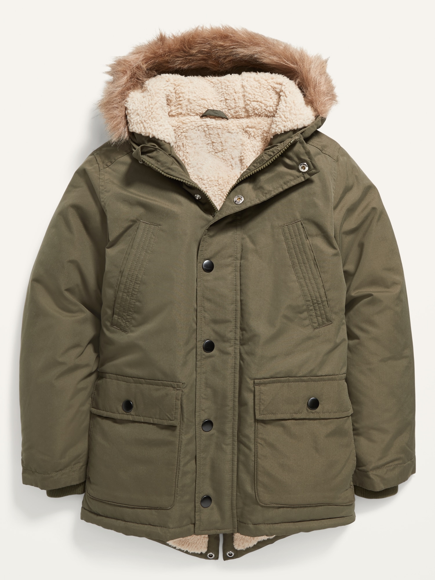 old navy coat with fur hood