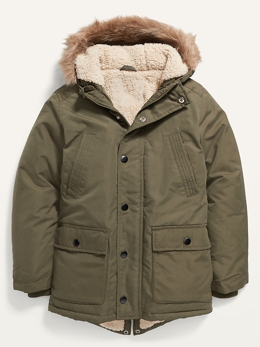 View large product image 1 of 2. Water-Resistant Faux-Fur-Trim Hooded Parka For Boys