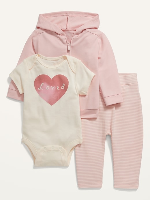 View large product image 1 of 1. Unisex Bodysuit, Leggings & Hoodie 3-Piece Set for Baby