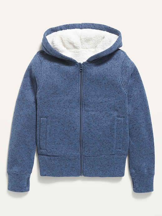 View large product image 1 of 1. Sherpa-Lined Sweater-Knit Zip Hoodie for Girls