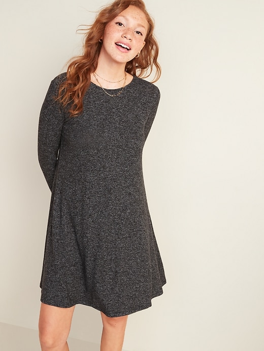 View large product image 1 of 3. Plush-Knit Long-Sleeve Swing Dress for Women