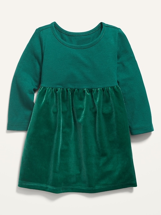 View large product image 1 of 1. Long-Sleeve Mixed-Fabric Shirred Dress for Baby