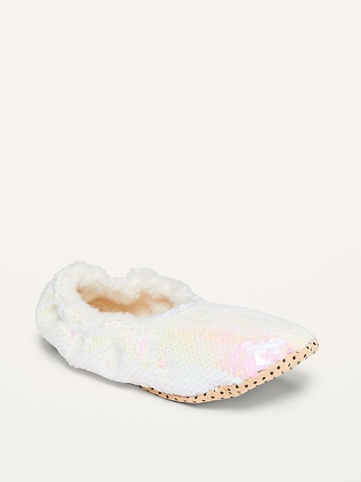 Old Navy Sherpa-Lined Sequin Slippers for Girls. 1