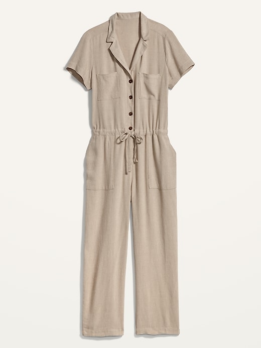 View large product image 1 of 1. Linen-Blend Tie-Front Utility Jumpsuit for Women