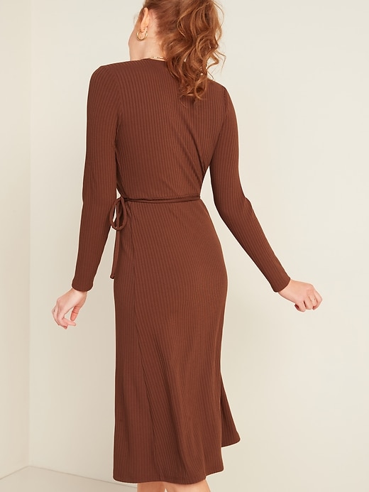 View large product image 2 of 3. Rib-Knit V-Neck Midi Wrap Dress for Women