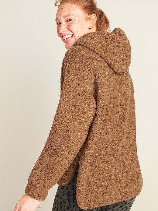 View large product image 2 of 3. Cozy Teddy Sherpa Half-Zip Tunic Hoodie