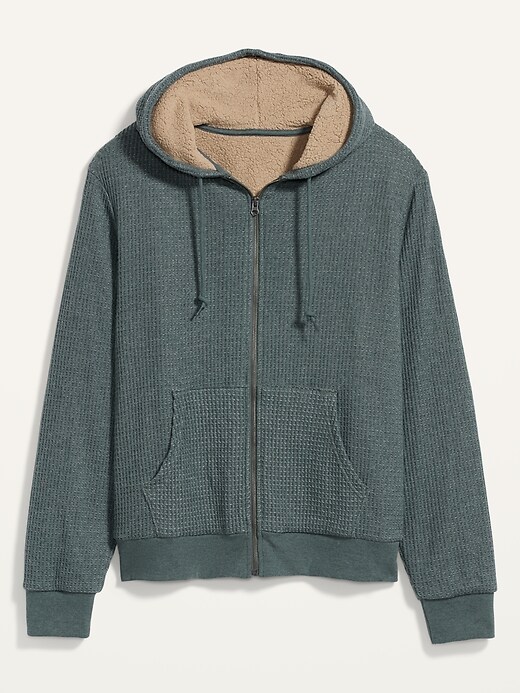 Cozy Sherpa-Lined Thermal-Knit Zip Hoodie for Men