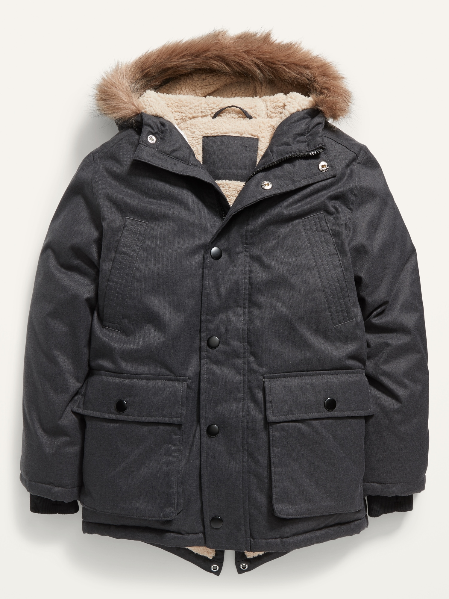 old navy coat with fur hood