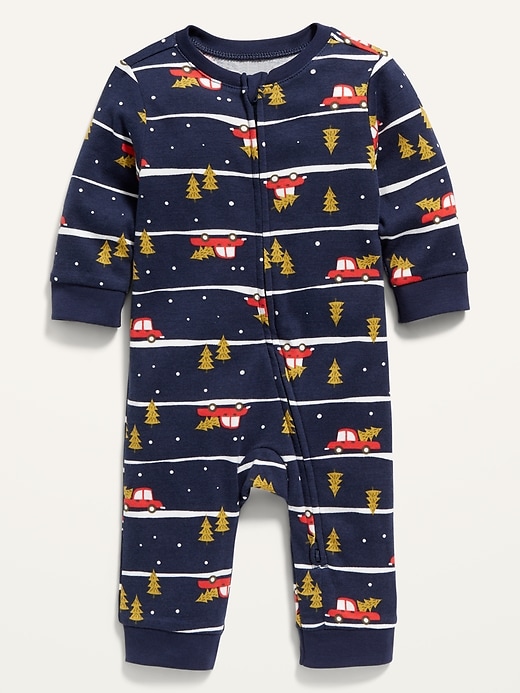 View large product image 1 of 2. Unisex Holiday-Print Zip One-Piece for Baby