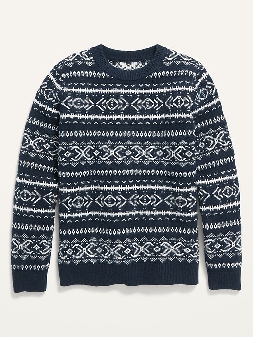 View large product image 1 of 1. Gender-Neutral Fair Isle Crew-Neck Sweater For Kids