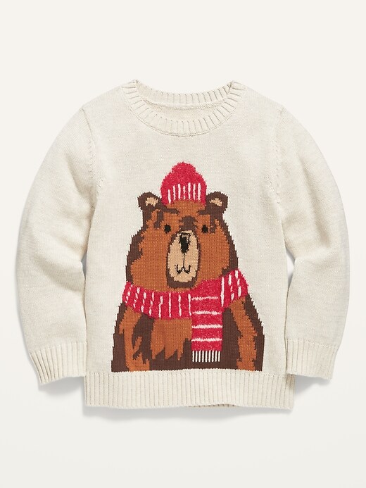View large product image 1 of 2. Bear-Critter Crew-Neck Sweater for Toddler Boys