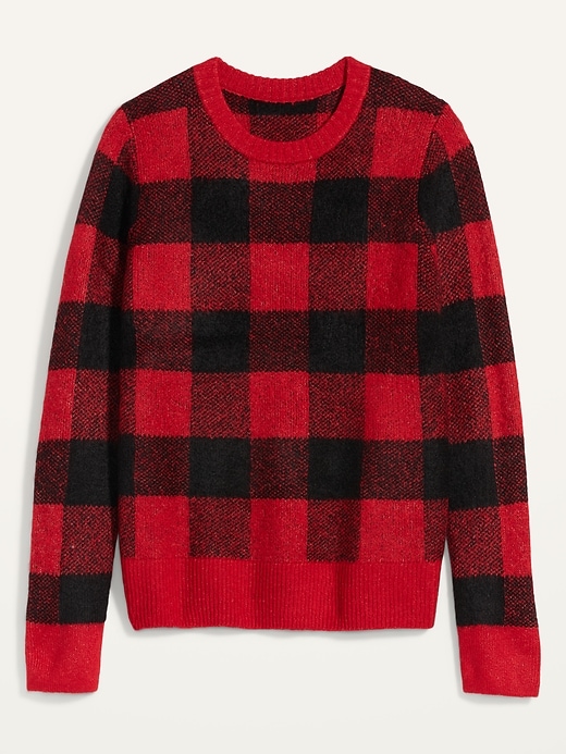 Image number 4 showing, Cozy Plaid Crew-Neck Sweater for Women