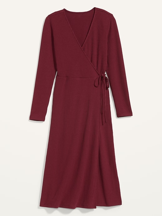 Rib Knit Midi Fit Flare Wrap Dress