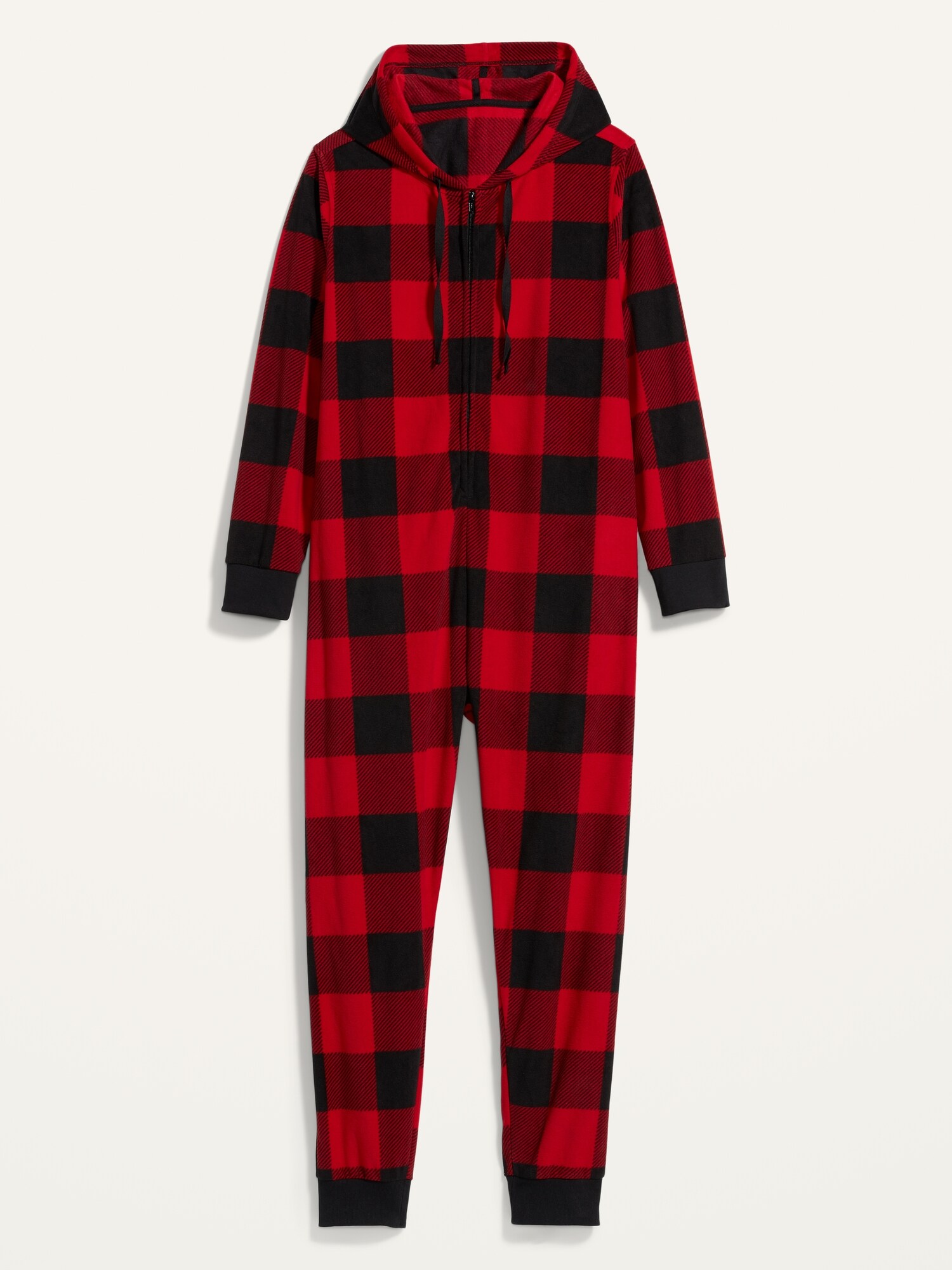 Patterned Micro Performance Fleece Hooded PlusSize OnePiece Pajamas