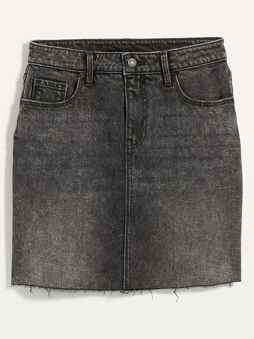 Image number 4 showing, High-Waisted Black Frayed-Hem Jean Mini Skirt for Women